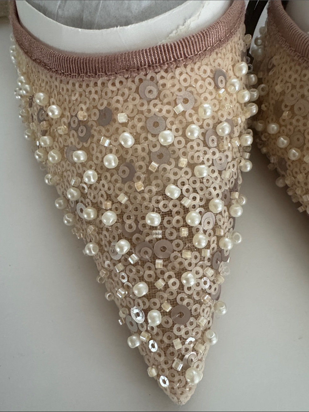ZARA Rose Gold Sequin Pointed Slingback Heels - Picture 3 of 10